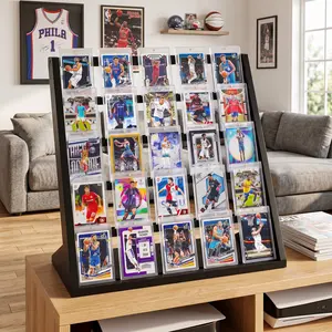 [#CardTok] Wooden 5-Tier Trading Card Display Stand Holds 25 Graded Slabs - Anti-Slip Holder for PSA BGS SGC, Premium Pokémon & Sports Card Desktop Showcase Organizer Gift