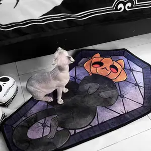 Pumpkin Cat Pattern Carpet, 1 Count Gothic Retro Punk Style Soft Comfortable Plush Mat, Washable Non-slip Rug for Home Living Room Bedroom, Home Decorative Rug, Decorative Area Rug