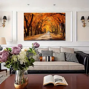 Autumn Leaves Autumn Road Leaves Color Changing Colorful Tree Poster-Wooden Frame Art Canvas HD Poster Printing Mural Can Be Hung Directly-Suitable for Home, Room, Living Room, Bedroom, Shop, Office, Cafe, Holiday Gift