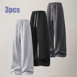 Value for money!3 Pack Gray and Black Wide-Leg Sweatpants, Affordable Luxury Feel 100% Polyester FiberGift