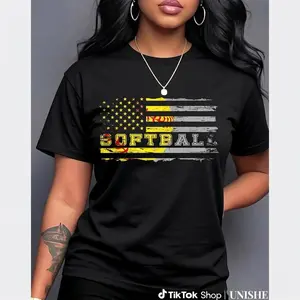 Distressed American Flag Softball Fan Tee – Comfortable Cotton Shirt