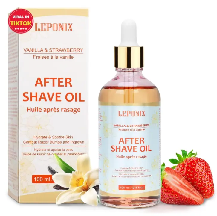 LEPONIX After Shave Oil for Women - 2025's Strawberry Vanilla Revolution (Not Grandma's Shave Oil) - Post Shave Treatment Prevents Ingrown Hairs & Razor Burn - Razor Bumps Treatment for Women - 100ml