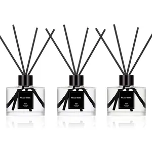 Reed Diffuser Set Of 3 For Bathroom Air Fresheners, Oil Diffuser Sticks | Fresh Linen, Ocean, Eucalyptus & Mint Scent(1.7 fl oz Each Pack) Fragrance With 12 Sticks Defusers | Shelf Decor Scented Aroma Perfume