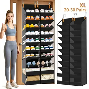 TAYTUU XL Hanging Shoe Rack, Over the Door Shoe Organizer, Holds 20-30 Pairs, 10-Tier Nylon Fabric Foldable Storage Bag with PVC Side Window, Holds 20 Sneakers/30 High Heels, 80 lbs Max Capacity
