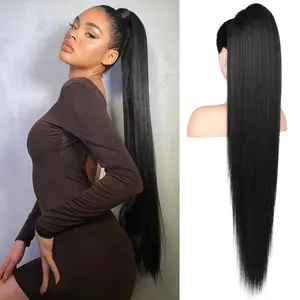 ponytail extension, 36 Inch Long Straight Drawstring Ponytail Synthetic Hairpieces  Pony Tails  Soft Clip in Hair Extension ponytail for Women ( Black)