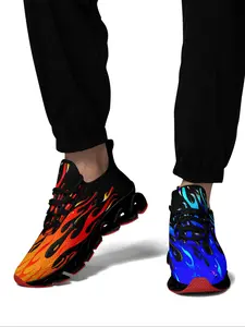 Men's Fire Pattern Blade Sole Lace Up Running Athletic Shoes, Casual Comfortable Breathable Sports Shoes, Male All-match Round Toe Sneakers for Daily Wear
