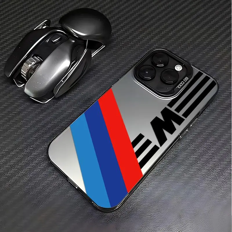 Silicone+Plastic (Silicone-TPU) Cellphone Case & Screen Guard Set, Fits iPhone 17 Pro Max,16,15,14 Pro Max,13,12,11,XR,XS Plus,Air - Simple Striped Letter M Pattern, Slim, Shockproof, Non-Slip, Durable Military-Grade Protection, Mobile Phone Accessory, Ca