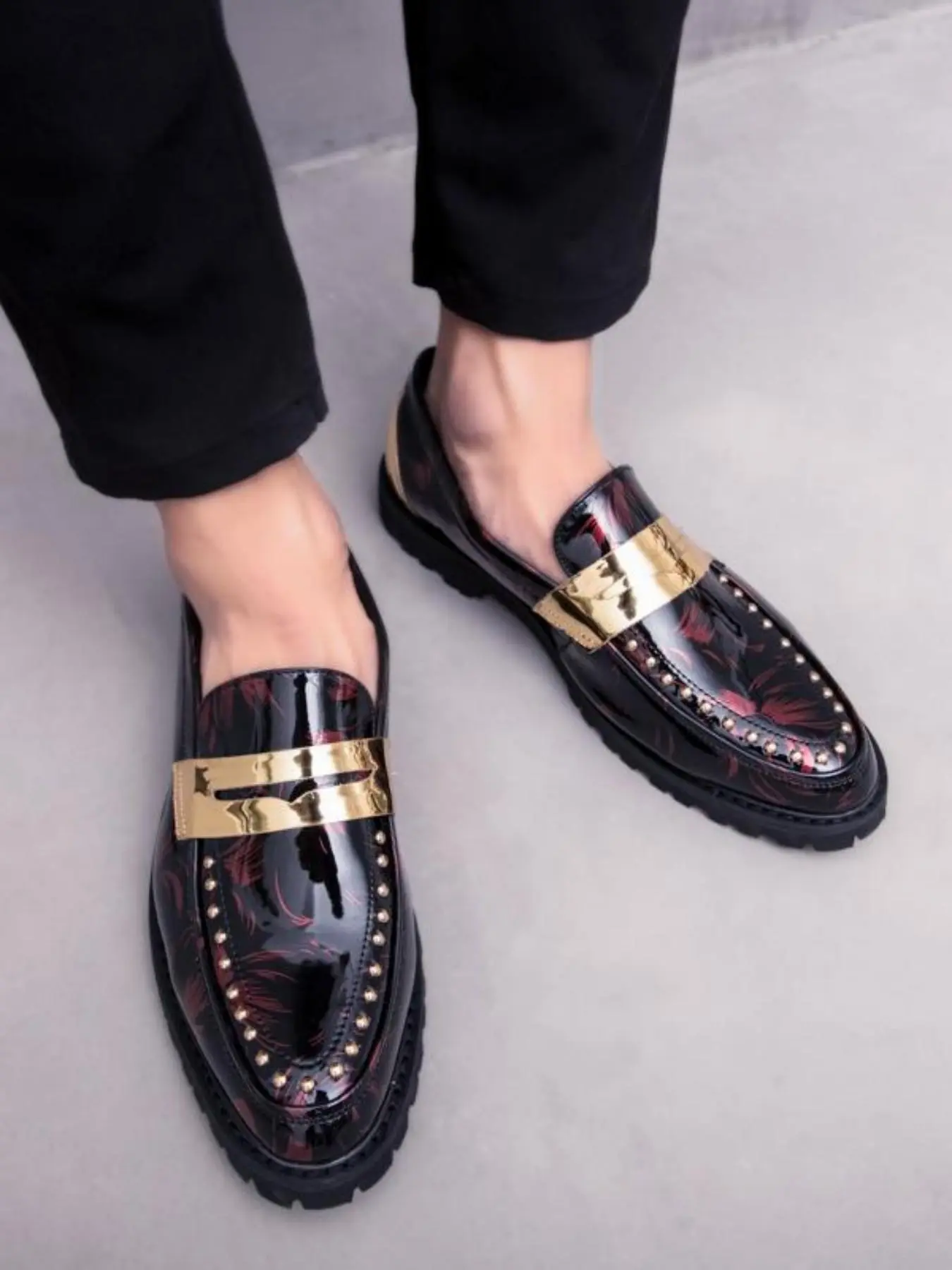 Fashionable Rivet Design Colorblock Loafers, Casual Comfortable Slip On Platform Thick Sole Loafers for Daily Wear, Trendy All-match Shoes for Men, Pu Leather Shoes, Pu Leather Footwear