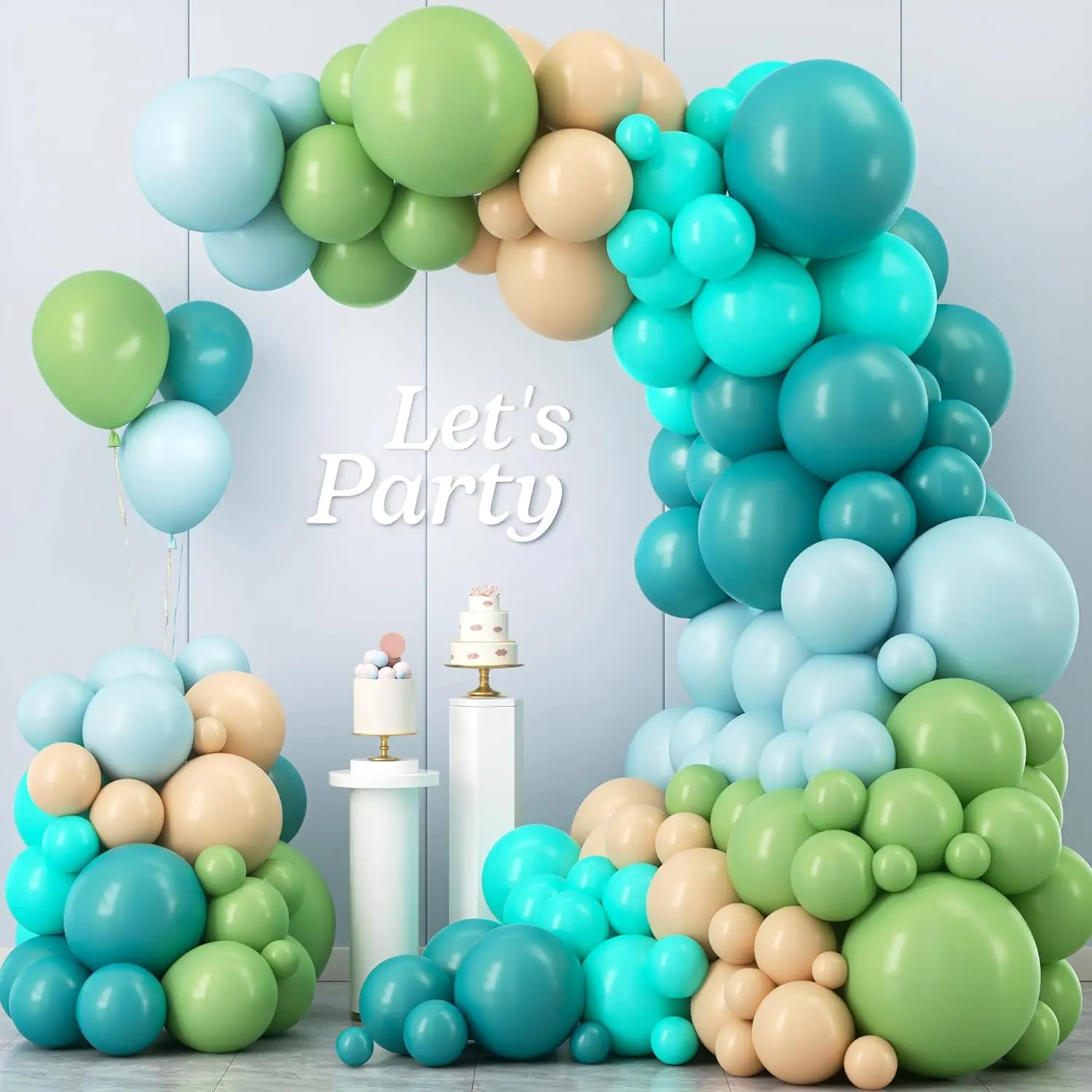 128-Piece Dusty Blue & Sage Green Balloon Garland Kit Retro Boho Balloons for Baby Shower & Party