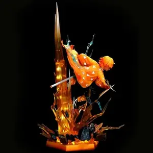 In-Stock Trend 30cm Anime Demon Slayer Figure Luminous Double Headed Statue Action Figure Model Toys For Boys Birthday Gift