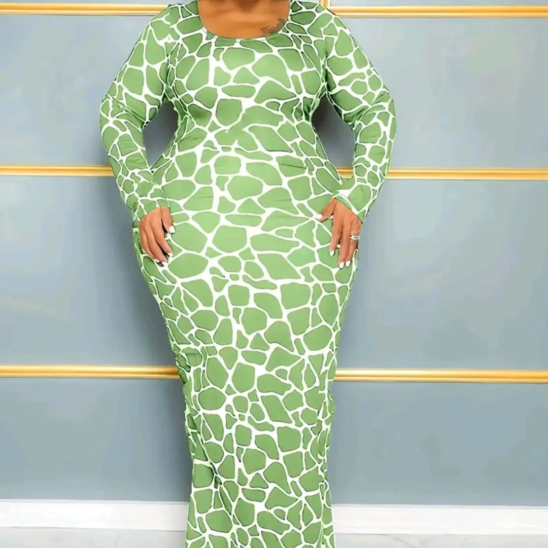 Chic Plus Size Giraffe Print Maxi Long Sleeve Dress, Casual Womenswear -  TikTok Shop