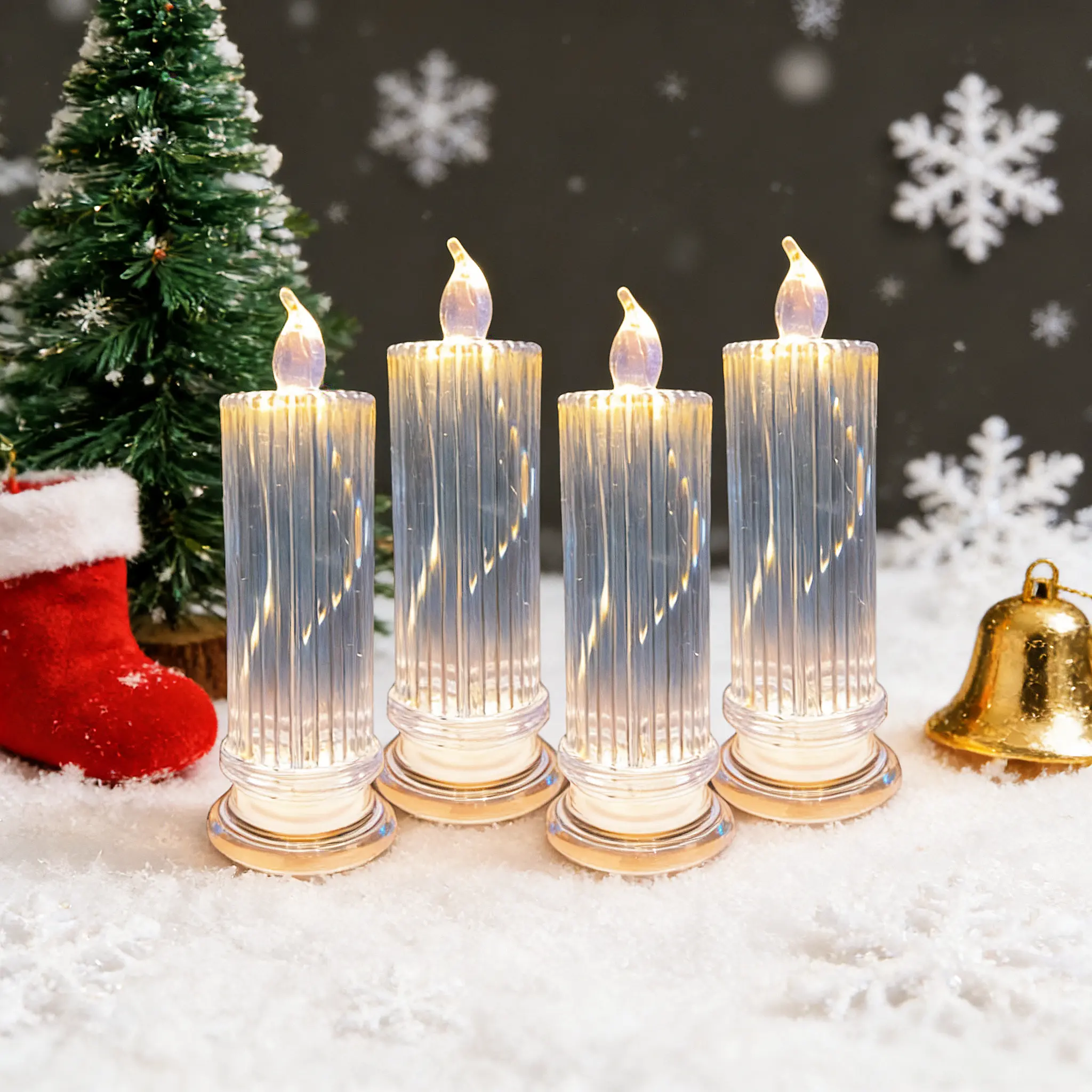 4 Transparent Electronic Candles, Warm White LED Lights, Romantic and Cozy Night Lights, Perfect for Parties, Birthdays, Weddings, Celebrations, Christmas, and Home Decor, Party Decorations, Flame-Free Candles, Holiday Shoppers