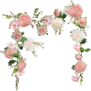 Rose Flower Vine Garland - 6' Peony Floral Decoration for Wedding, Home Table Runner, and Mantle