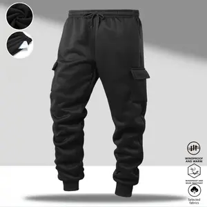 Men’s Fleece-Lined Cargo Joggers – Wind-resistant, cozy and warm, oversized cargo pockets, ribbed cuffs, relaxed fit