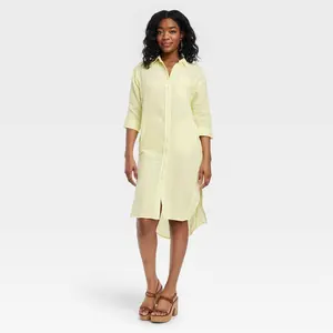 Universal Thread Women's 3/4 Sleeve Midi Button Down Shirt Dress