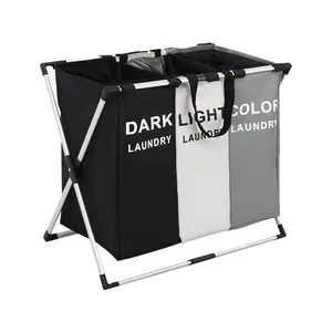 3-Grid Foldable Laundry Hamper with Aluminum Bracket, Large-Capacity Waterproof Home Organizer for Clothes, Toys (Bathroom Storage Basket)