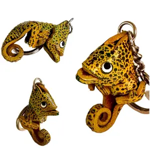 3D Leather Keychain - Chameleon bunny cute handmade keychains