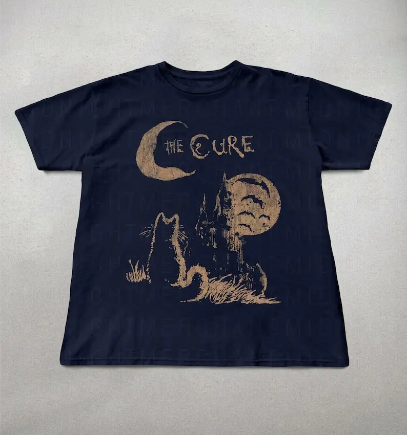 The Cure cat shirt, 90s alt indie rock tee, perfect music and cat lover gift