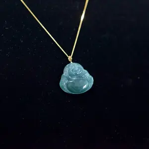 18k gold natural blue water jade Buddha pendant