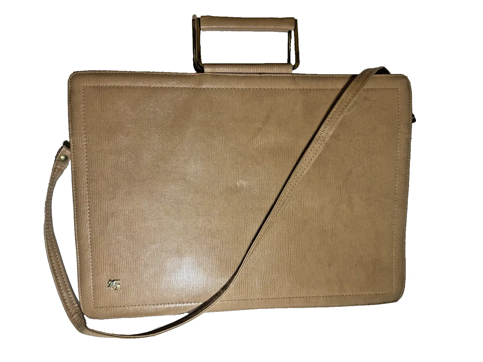 VTG Robin Tan Textured Leather Briefcase  Workwear Satchel Bag 70s 80s Bird Logo