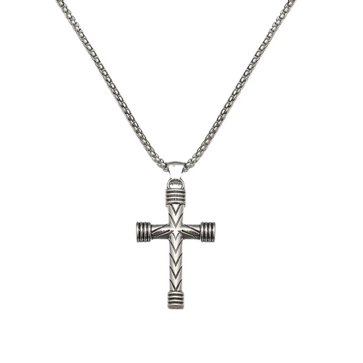 Retro Unisex Chrome Metal Twisted Cross Synthetic Coloured Gemstone Necklace - Silver Box Chain-Link Long Chain, Clavicle Length, Fade-Resistant, Casual Adults' Jewelry Accessory, High-End Contemporary Touch, Elegant, High-Quality Materials, Modern, Daily