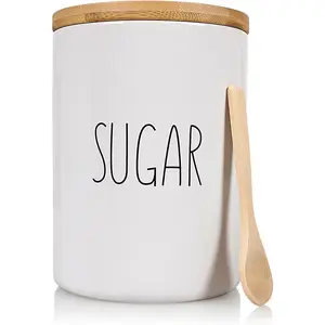 Sugar Ceramic Storage 4 Cup / 1080mL Container w/ Lid  Seal & Spoon, Modern Abstract Art Design for Flour Coffee  Airtight Storage on Kitchen Counter Bathroom Organizer
