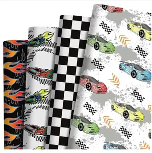 12 Sheets Racing Car Wrapping Paper Black White Checkered Flags Hot Wheels Racing Car Gift Wrap Paper for Birthday Party Baby Shower DIY Craft, 27.6 × 19.7 Inches, 4 Patterns