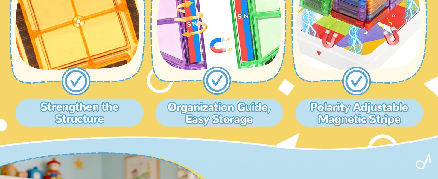 Cossy Mini Magnetic Tiles, 80 PCS Magnet Tiles Travel Toys with Iron Box, Travel Magnetic Tiles for Restaurant, Car & Plane Play, Toys for 3 4 5 6 7 8 Year Old Boy and Girl