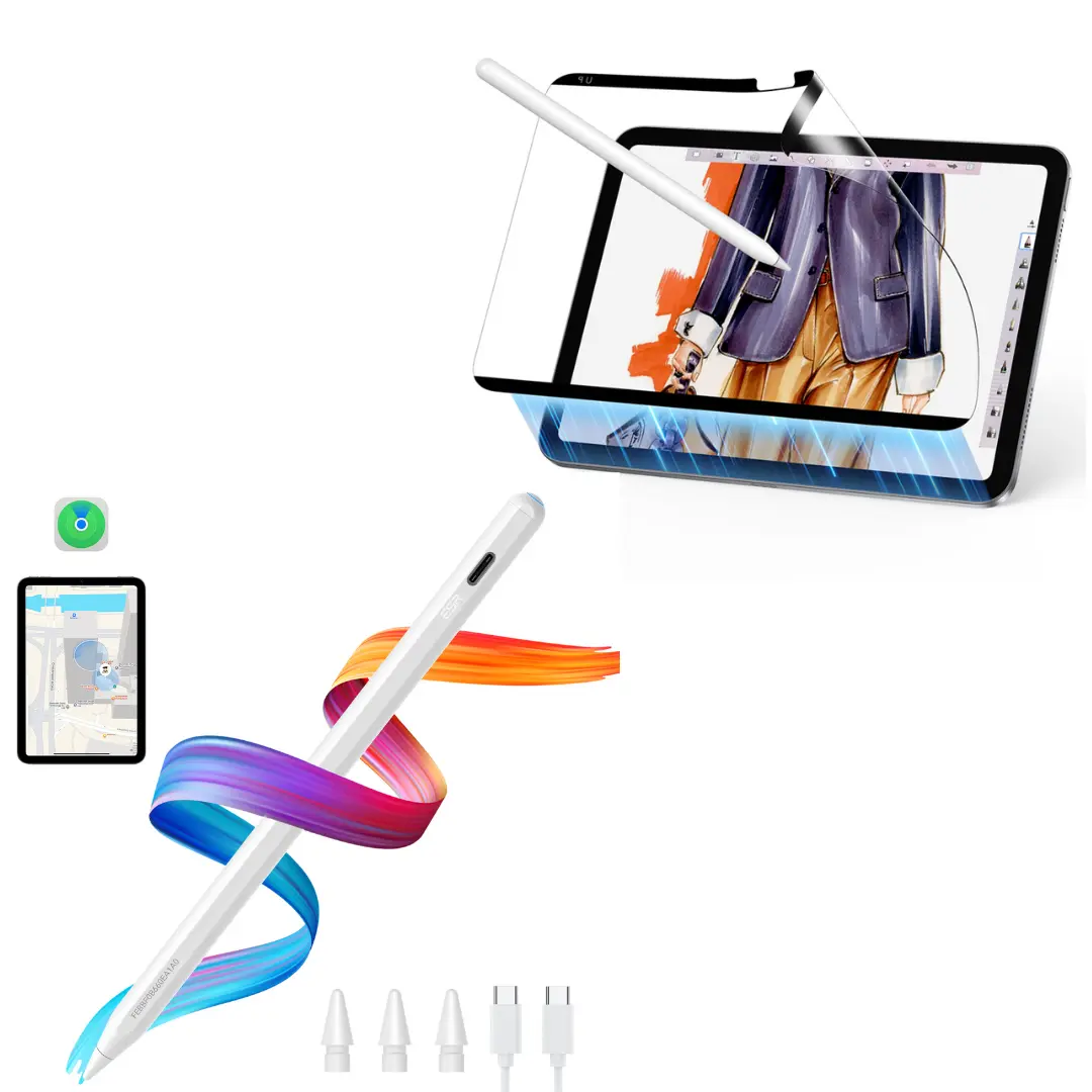 ESR Find My Stylus (Digital Pencil) with 1 Pack Magnetic Paper-Feel Tablet Screen Protector – Detachable, Easy to Remove, Paper-Like Writing, Better Control, Anti-Glare, Palm Rejection Tablet & Tech Accessories summerwins