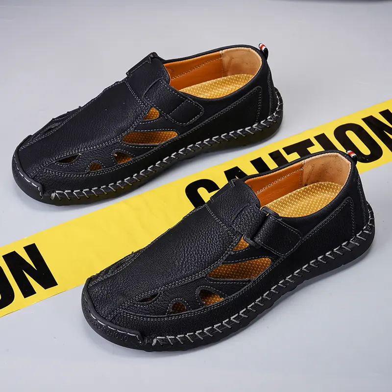 Men's Leather Closed Toe Sandals Casual Outdoor Walking Sandals Fisherman Beach Shoes