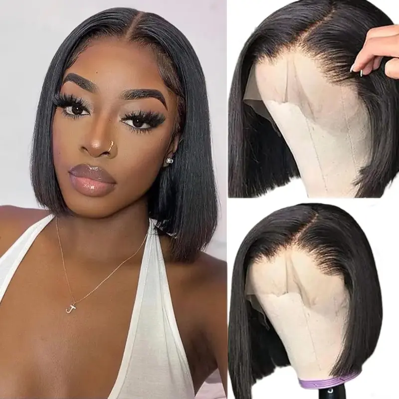 Straight Bob Wig Human Hair 10 Inch 13x4 HD Lace Front Wigs  display picture 3