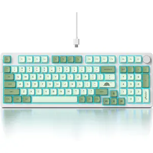 Wired Green Matcha Creamy Mechanical Keyboard with Number Pad, Hot Swappable RGB, 98 Key Full Layout, Custom Gasket Mount, Red NKRO 96%