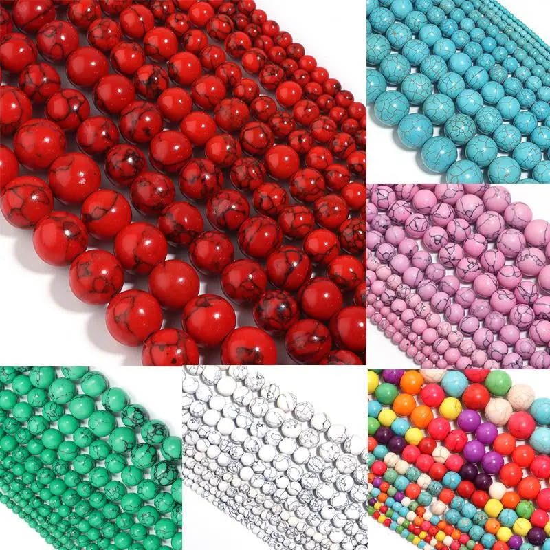 24-140pcs/lot 4 6 8 10 12 14 16mm Natural Stone Beads Colorful Turquoise Beads Round Loose Beads For Jewelry Making DIY Bracelet