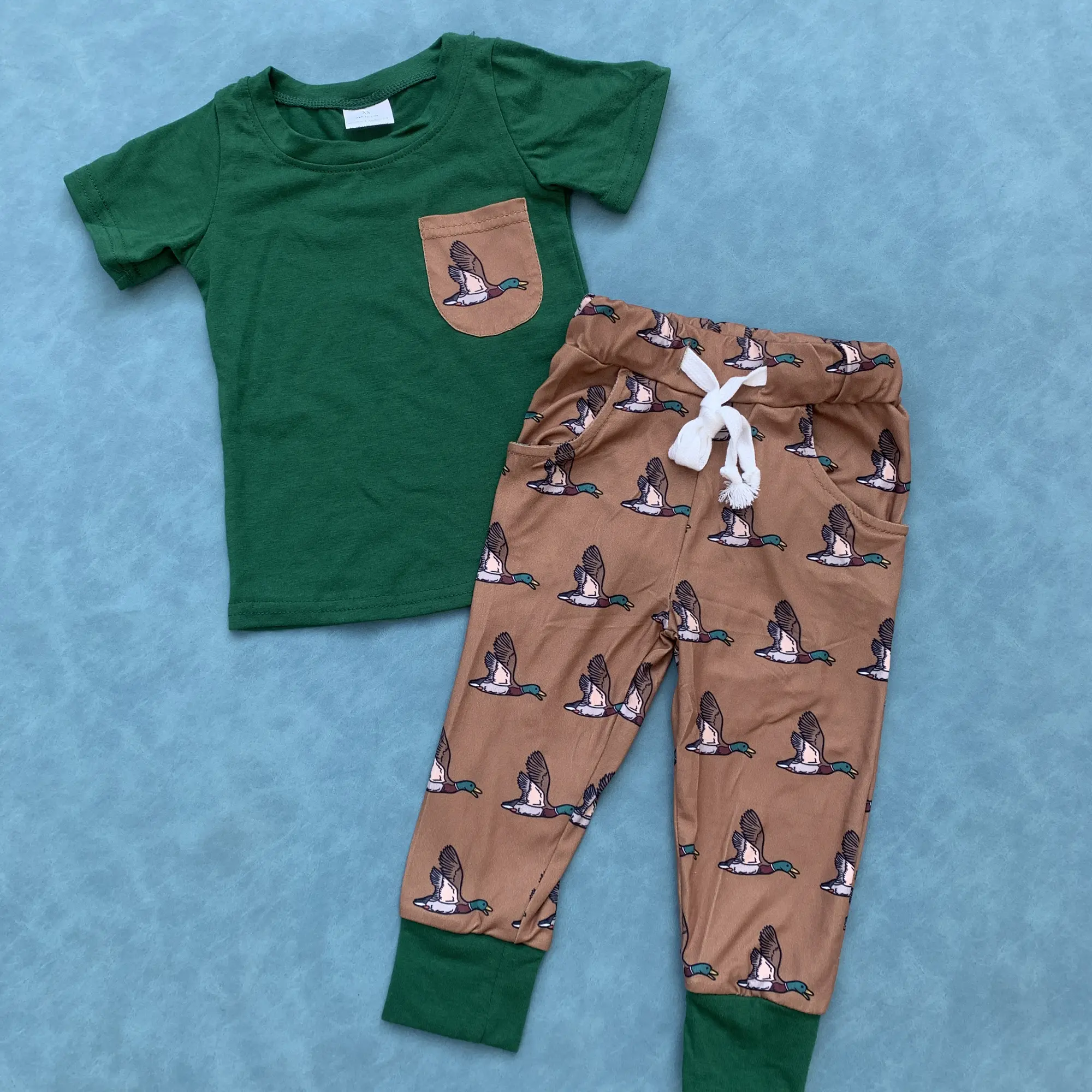 Kids Boy Mallard Duck Top Pocket Pants Clothing Set Cute  Outfit