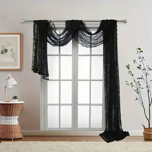 1pc Elegant Lace Sheer Curtain, Suitable for Kitchen, Bedroom, Wedding Study, Coffee Shop, Living Room, Bed Skirt with Lace Trim