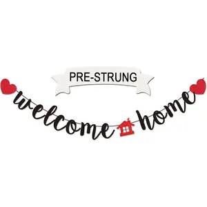 Black Welcome Home Banner - Glitter Welcome Decoration for Housewarming, Military Homecomings, Family Celebrations - 8 ft