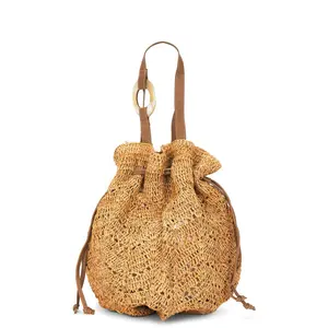 florabella Antilles Crochet Raffia And Leather Tote Bag in Frappe