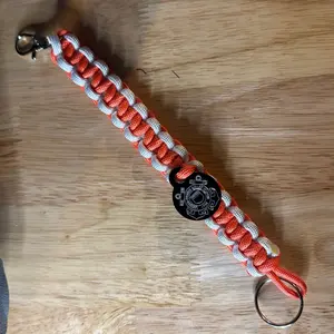 Handmade 550 Paracord Keychain in Coast Guard Colors Orange and White with Acrylic Tag for Outdoor Enthusiasts