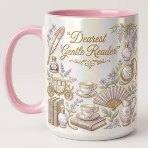Dearest Gentle Reader Faux 3D Effect Accent Mug, Bookish Tea Lover Cup, Romance Reader Gift, 11oz Tea Cup, Travel Coffee Mug, 15oz Large Ceramic Mug, Gift for Friends, Kitchen Drinkware