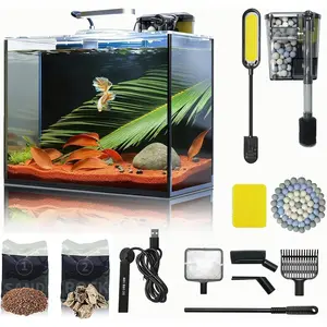 3 Gallon Glass Fish Tank Cube Small Aquarium Fish Bowl for Betta Goldfish Snails Shrimp Aquatic Planting Easy to Maintain Ultra Clear