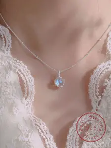 S925 Sterling Silver Moonstone Decor Exquisite Trendy Pendant for Women, Elegant All-match Jewelry for Girls Gift, Female Classic Fashion Accessories for Daily Wear