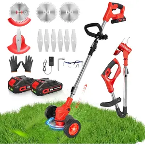 Weed Wacker with Wheels, Grass String Trimmer, Weed Eater with 2 x 21V Batteries and Charger, Tool, Lightweight Brush for Yard Lawns