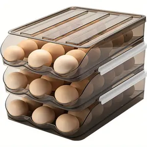 54 Eggs Capacity Auto Rolling Egg Holder for Refrigerator, 3-tier Stackable Translucent Brown Egg Container with Lid, Space-saving Egg Organizer and Storage Bin, Ideal Refrigerator Accessory for Kitchen Organization and Fresh Egg Storage