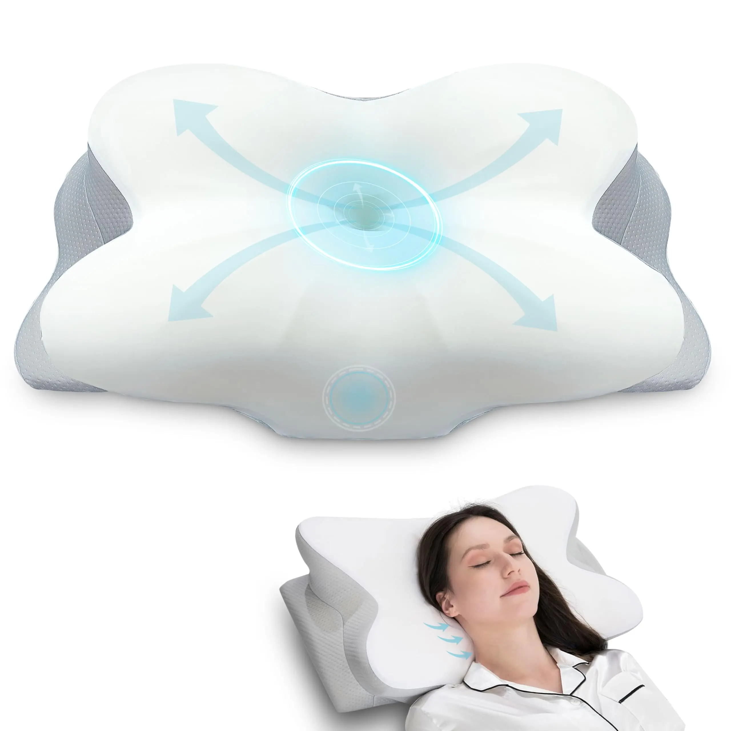 Butterfly Shape Cervical Neck Pillow - EcoNour Durable Memory Foam Orthopedic Pillow with Polyester Fabric, Cooling Bedding for Shoulder Pain Relief, Body Alignment & Body Support