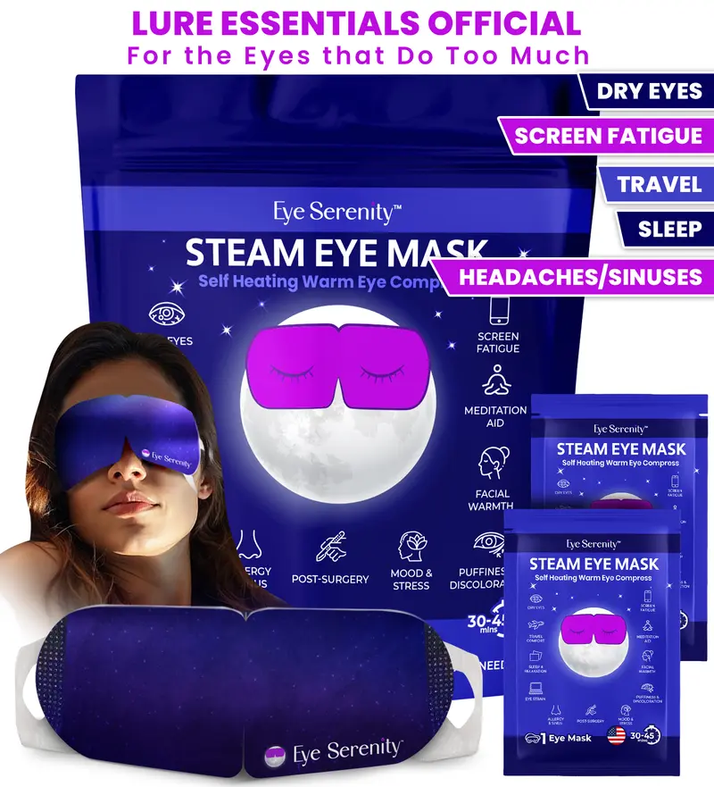 Eye Serenity Steam Eye Mask - Warm Eye Compress and Sleep Mask for Dry Eye, Screen Fatigue, Travel, Sleep, Gifts -  Calming Heated Eye Mask