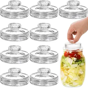 9 Pack Glass Fermentation Weights with Easy Grip Handles, Heavy Glass Fermenting  Kit for Wide Mouth Mason Jar, Fermenting Sauerkraut, Kimchi, Pickles, Dishwasher Safe