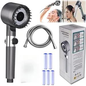 Handheld Filter Booster Shower Head with 4 Spray Modes & High-Quality Filter for Hard Water Powerful Cleaning & Durable ABS Material bathing pet setting 3-speed outdoorfun brush
