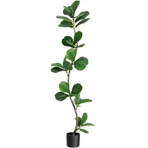 Garvee Artificial Fiddle Leaf Fig Tree with Natural Wood Trunk, Available in 1.5m with White Pot or 1.8m Height, Ideal for Home or Office Indoor Decoration, Lifelike Green Leaves Enhancing Any Interior Space