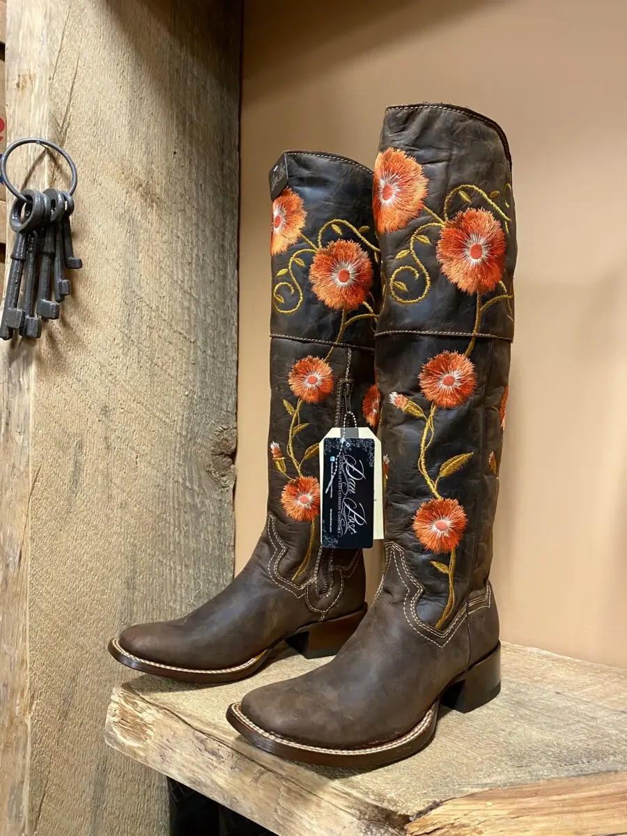 DAN POST – RENATA Women’s Flower Knee High Western / Fashion Boot ( Brown / Orange )