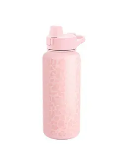 Summit Water Bottle - 32 fl oz Stainless Steel with Leopard Blush Silicone Straw Lid Drinkware Stylish